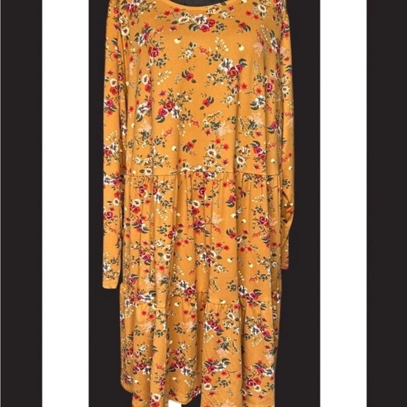 Love Fire Floral Tiered Long Sleeve Babydoll Mini Dress 3X Stretch Cottagecore - Picture 4 of 10